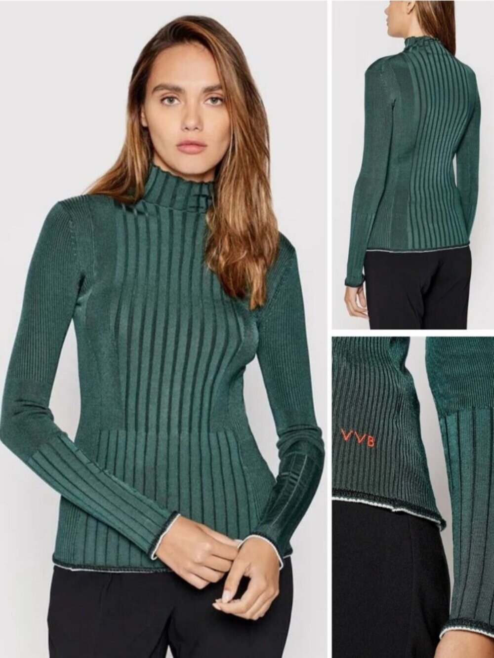 VICTORIA BECKHAM VVB Slim Fit Turtleneck Size Large Emerald Green